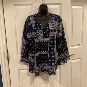 Large J Jill Black/blue long sleeve blouse